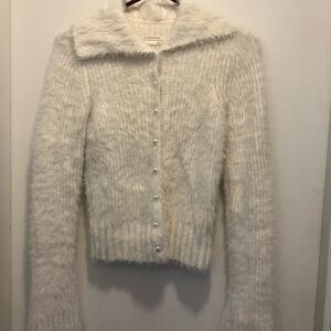 Fuzzy cream colored Button-Up Cardigan